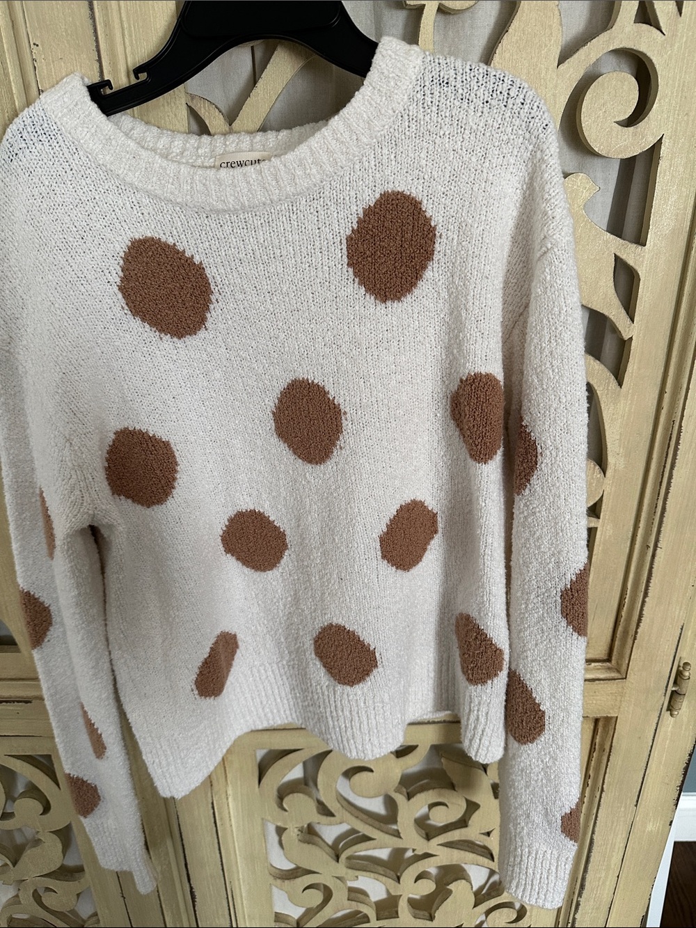 Crewcuts Cream Sweater with Brown Polka Dots Size M 8-9